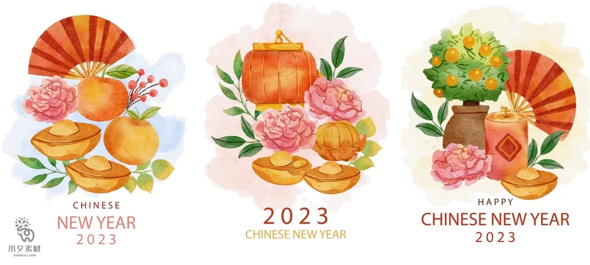 2023兔年新年新春喜庆红包舞狮灯笼元素图案插画海报AI设计素材【010】